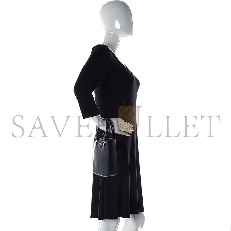 Pra*a spazzolato metal triangle logo small double handle crossbody tote black 1ba331 (17.5*15*5cm)